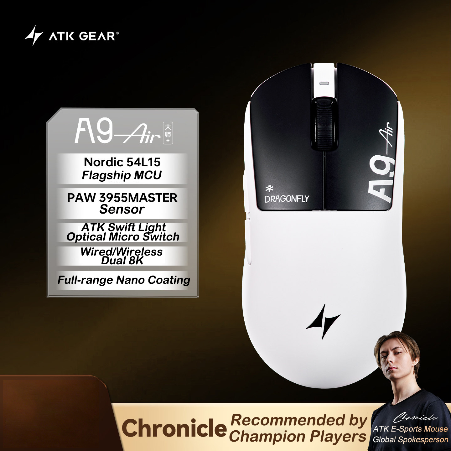 Esports Gaming Mouse Wireless - Mouse da Gaming ATK A9 Air